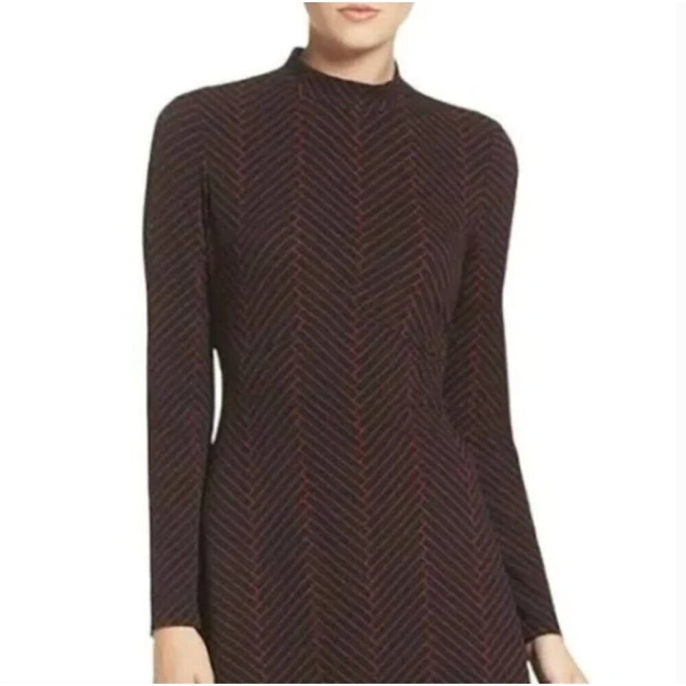 Ivanka Trump Mock Neck Long Sleeve Black and Red Dress Flare A-line Dress Size 4